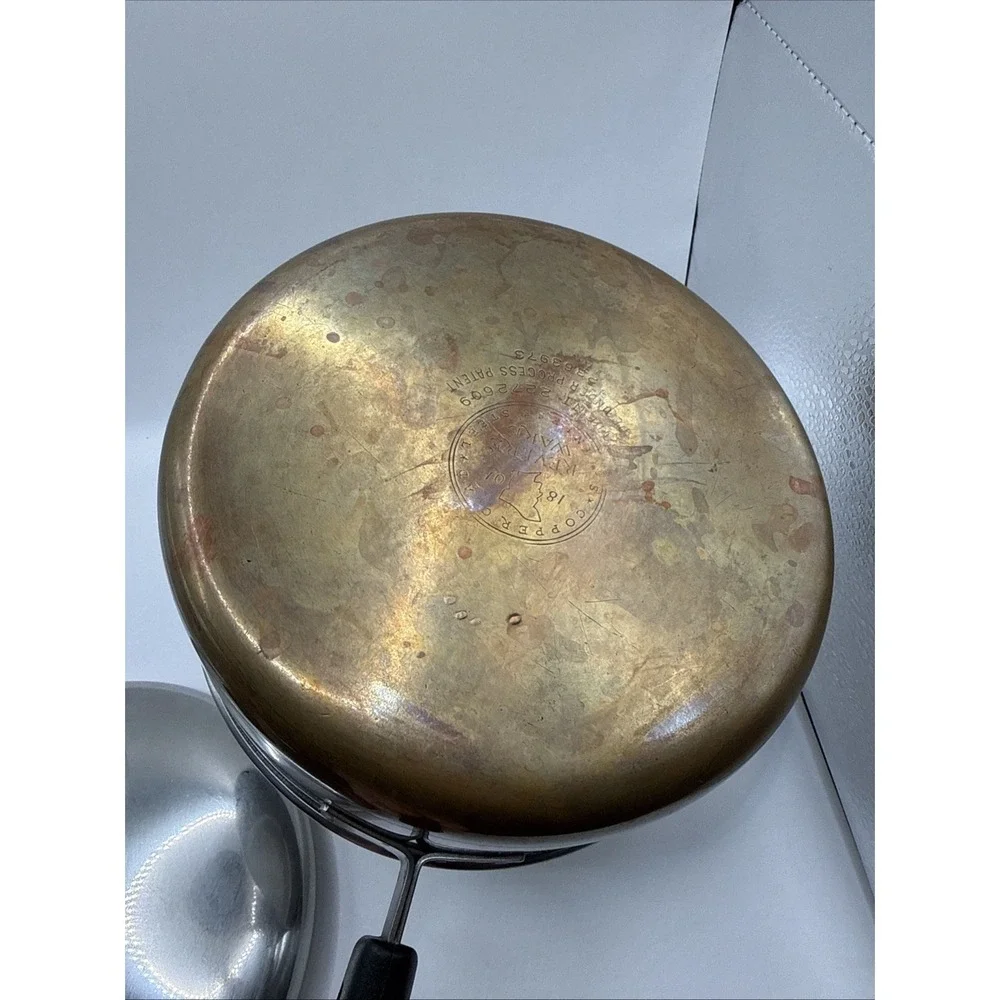 Vintage Revere Ware 1 1/2 qt Sauce Pan, Copper Bottom, Stainless Steel, Pre-1968